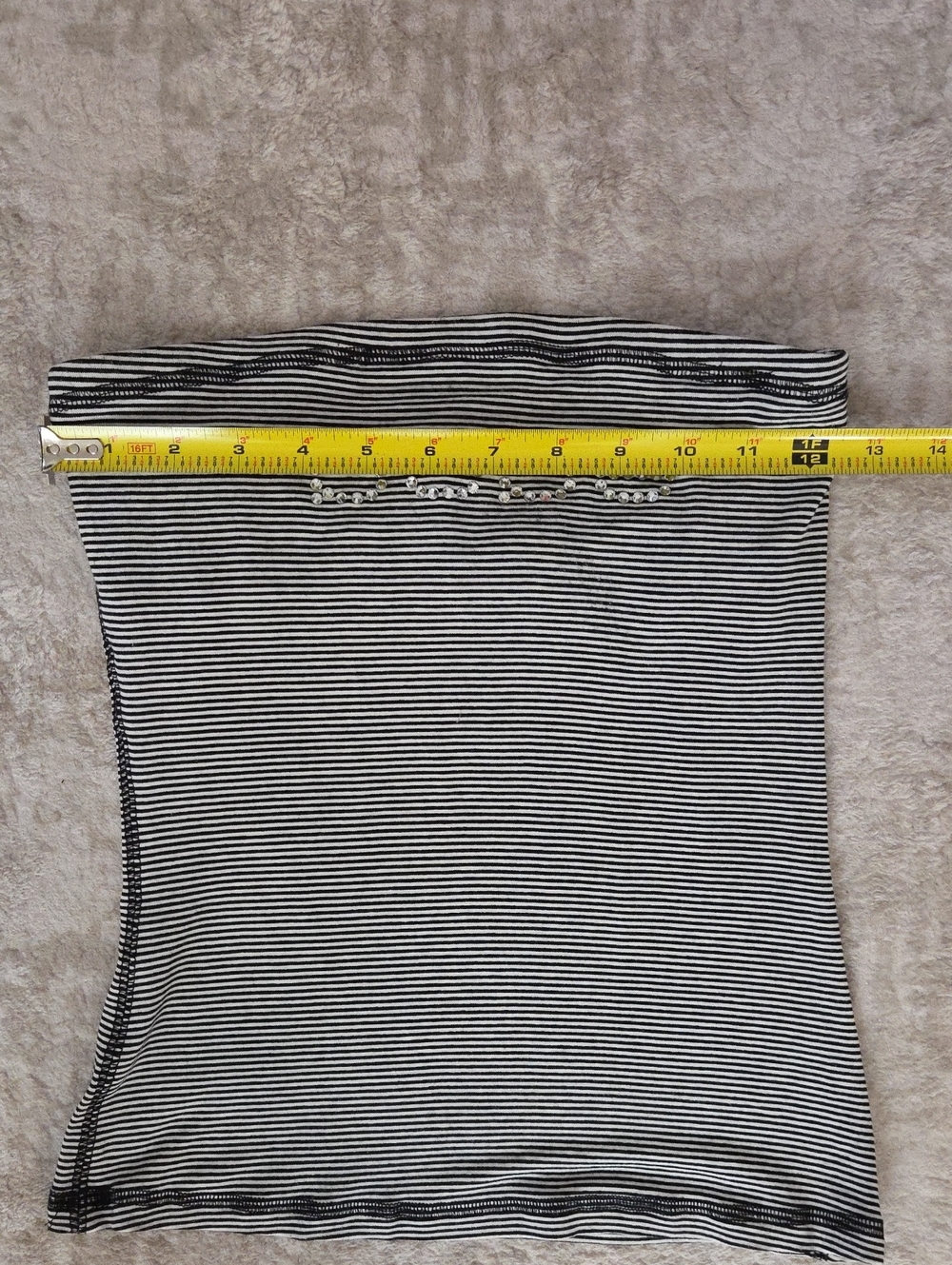 Y2k vintage authentic Bebe Logo Black and White Striped Rhinestone Tube Top - Picture 7 of 7